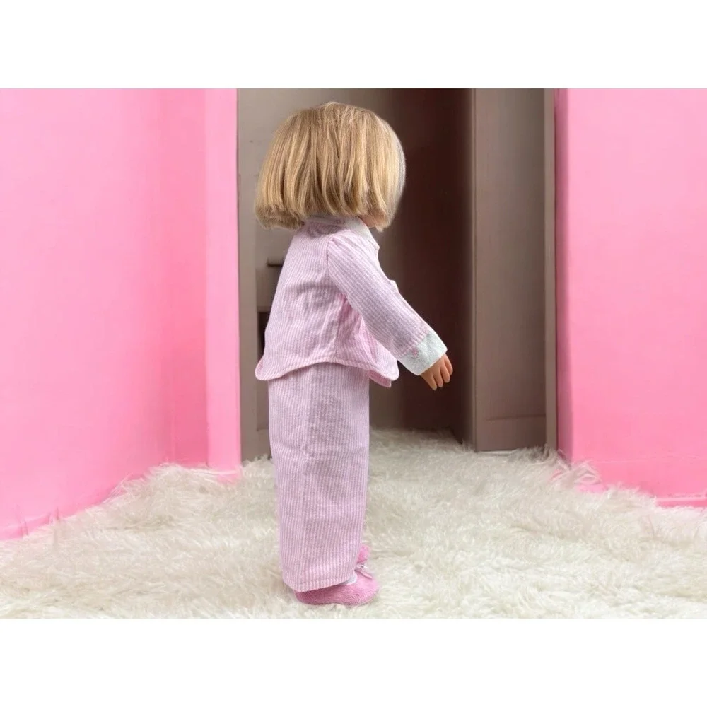 Pink Pajama Set With Snow Flake Buttons And Pink Slippers‎ For 18